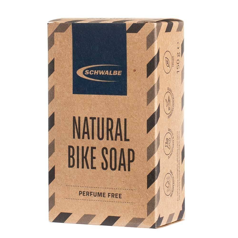 Schwalbe Natural Tubeless Bike Soap eco-friendly wheel and tyre cleaner, showing a bottle of bike cleaning component by Schwalbe.