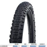Schwalbe Johnny Watts Performance DD Greenguard tire for bikes, showing the puncture-resistant trail and road bike tire with tread pattern.