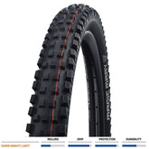 Schwalbe Magic Mary Evo Super Gravity folding tire for downhill and enduro bikes, showing the tread pattern and sidewall design.