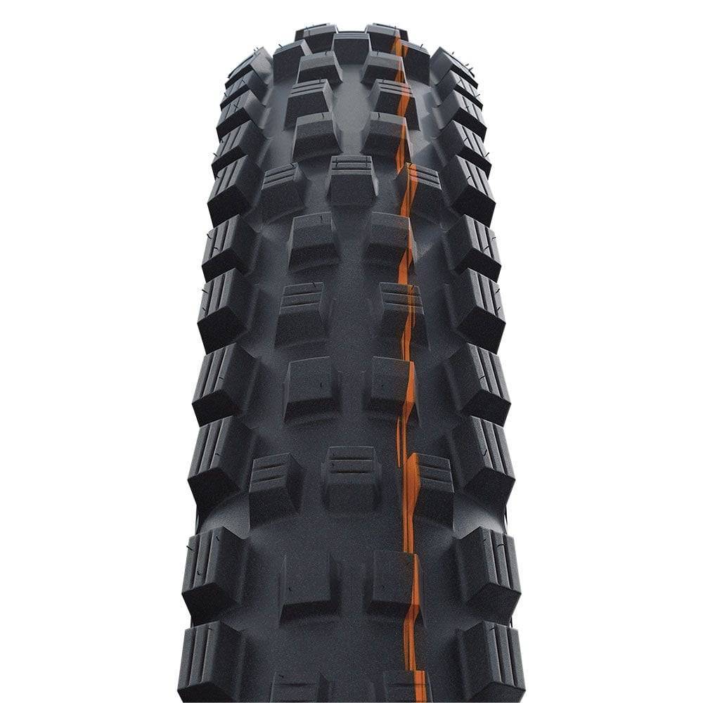 Schwalbe Magic Mary Evo Super Gravity folding TLE tyre for downhill and enduro bikes, showing tread pattern and sidewall design.