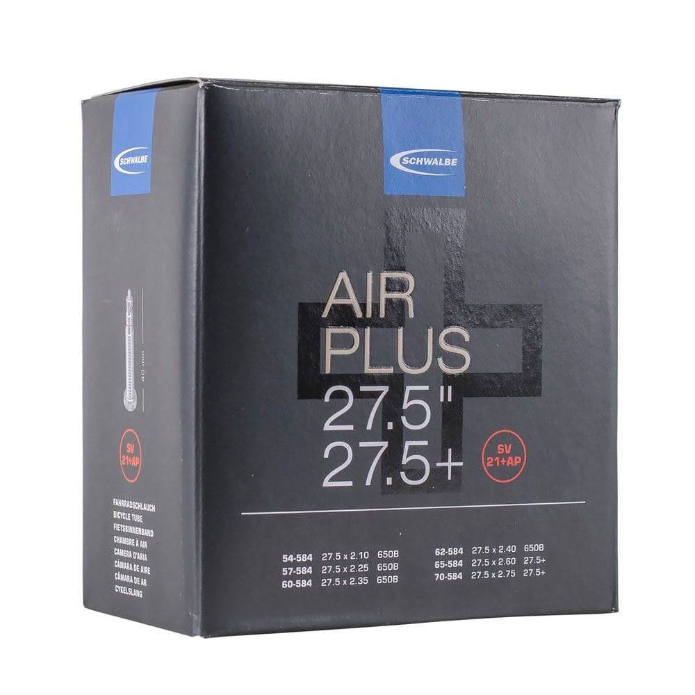 Schwalbe Air Plus inner tube for bicycles with 40mm valve, durable and puncture-resistant bike component on white background