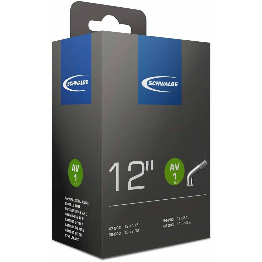 Schwalbe AV inner tube with Schrader valve, leak-tested, durable, recyclable bicycle component for reliable tire inflation.