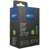 Schwalbe AV inner tube with Schrader valve, leak-tested, durable, recyclable bicycle component for reliable cycling performance.