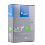 Schwalbe AV inner tube with Schrader valve, leak-tested and durable bicycle components, recyclable for reliable cycling performance.