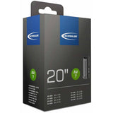 Schwalbe AV inner tube with Schrader valve, leak-tested, durable, recyclable, suitable for bike components, shown in the image.