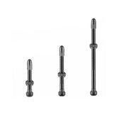 Schwalbe Utlv tubeless valves with 40mm, 60mm, and 100mm stems for bike wheels, showing various length options and valve details.