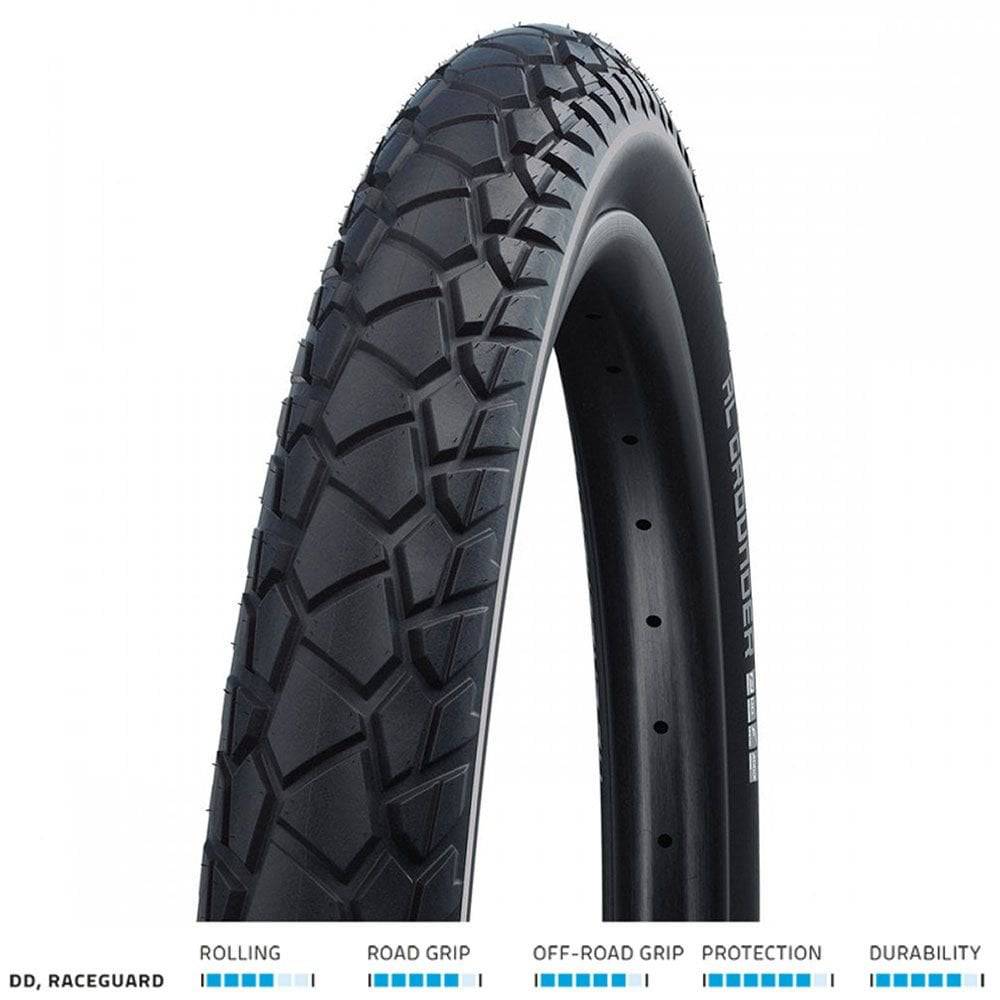 Schwalbe Al Grounder Perf Raceguard E-Bike Ready puncture-resistant tyre with tread pattern for gravel and off-road riding.
