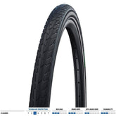 Schwalbe Road Cruiser K-Guard green 20x1.75 road bike tire with puncture protection and durable rubber tread.