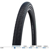 Schwalbe Road Cruiser K-Guard green 20x1.75 road bike tire with puncture protection and durable rubber tread.