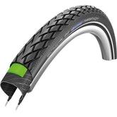 Schwalbe Marathon Greenguard E-Bike tyre with puncture protection and reflective stripe, showing the tread and sidewall details.