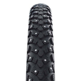 Schwalbe Marathon Winter Raceguard tyre with 168 spikes for icy roads, designed for enhanced grip and safety in winter cycling.