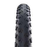 Schwalbe Land Cruiser Plus E-Bike tire showing tread pattern with PunctureGuard layer and reflective strip for durability and safety.