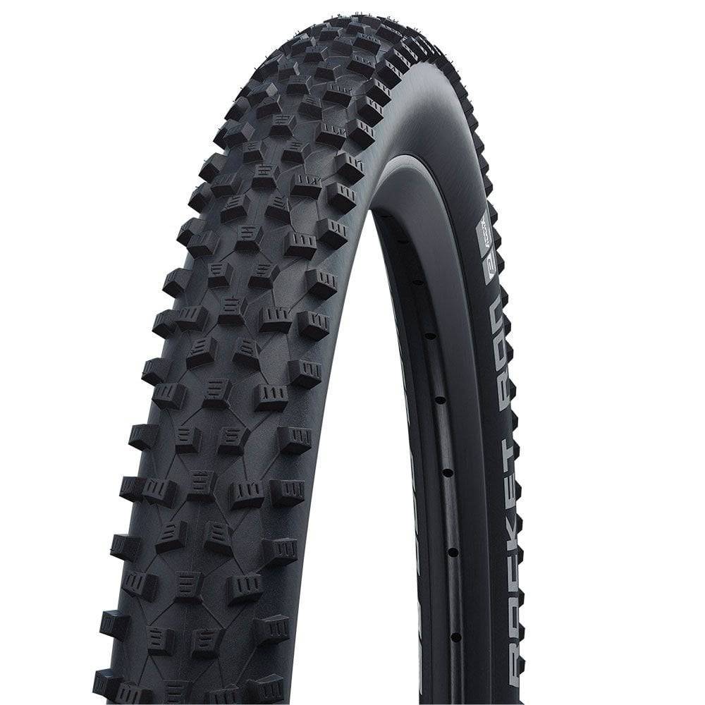 Schwalbe Rocket Ron Addix Performance folding mountain bike tyre for cross-country e-bike riding, showing tread pattern and sidewall.