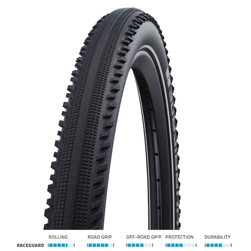 Schwalbe Hurricane Addix Performance E-Bike tyre showing tread pattern, designed for durability and quiet ride on electric bikes.