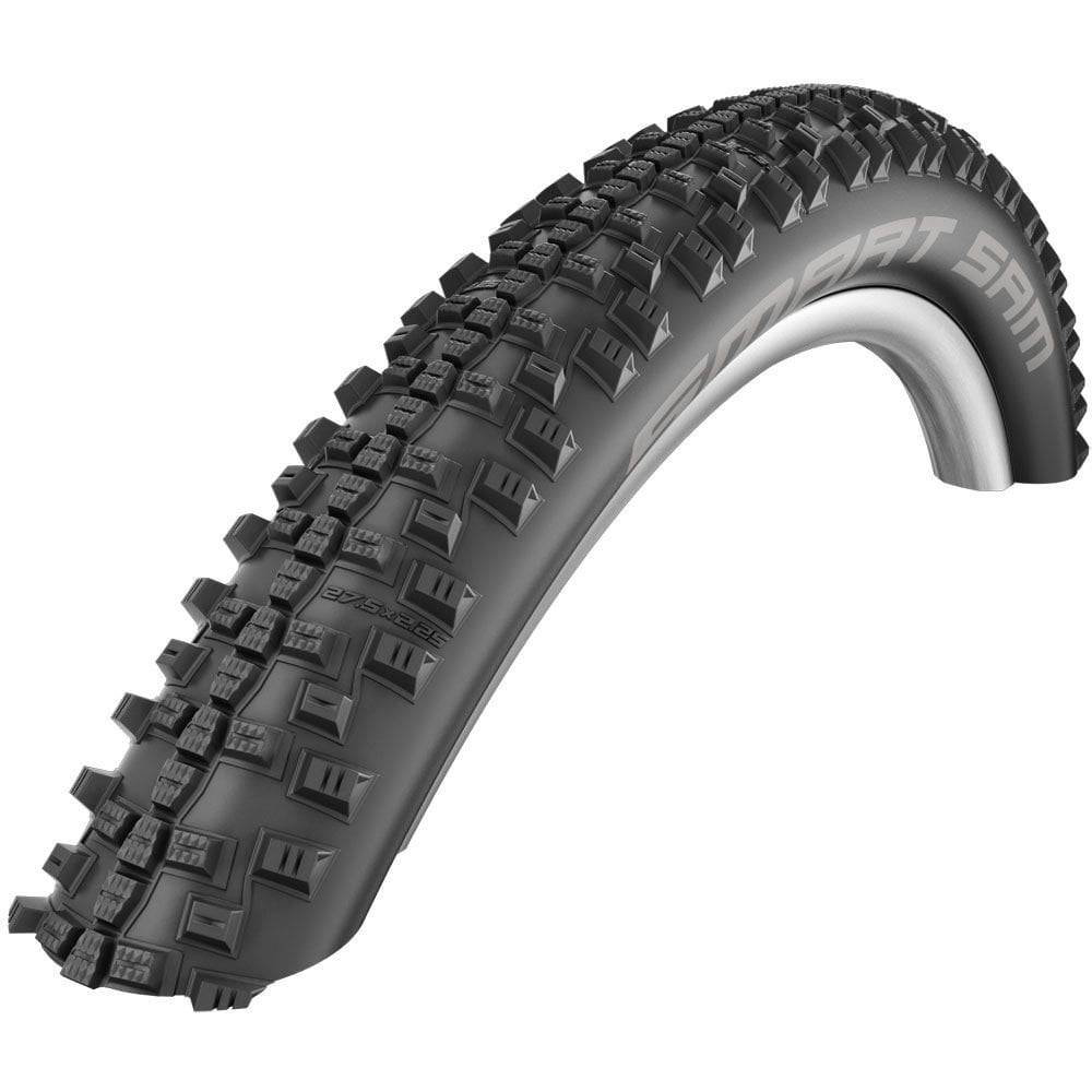 Schwalbe Smart Sam Addix Performance MTB tyre with knobby tread for versatile road and off-road traction.