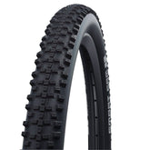 Schwalbe Smart Sam Addix Performance MTB tire with knobby tread, suitable for road and off-road cycling, shown close-up.