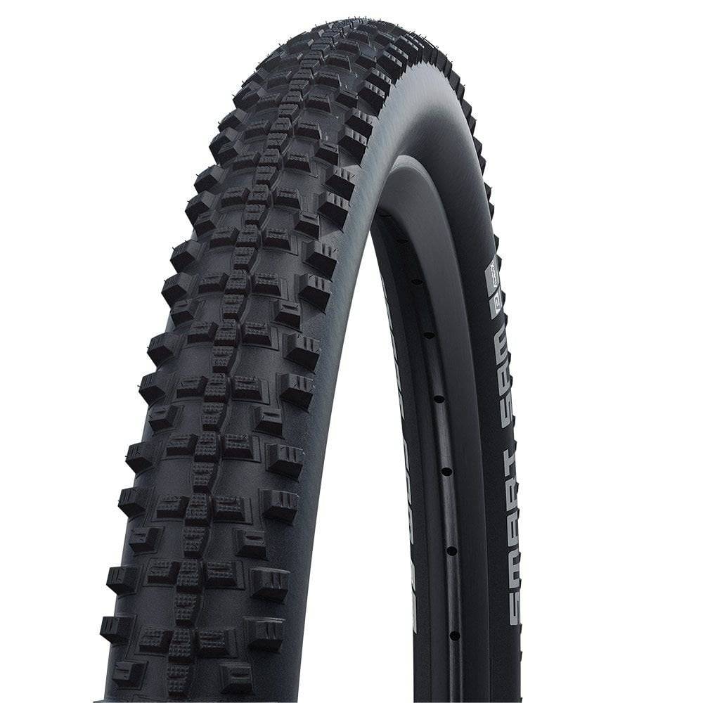 Schwalbe Smart Sam Plus DD Greenguard E-MTB tyre featuring puncture protection and rugged tread for mountain biking.
