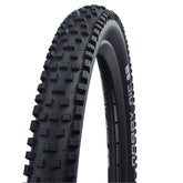 Schwalbe Nobby Nic Addix MTB tyre with Twinskin construction, suitable for e-bikes, shown on a mountain bike wheel.