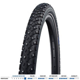 Schwalbe Marathon Winter Plus Smartguard tyre with 168 spikes for ice grip, designed for bicycle winter riding.