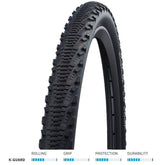 Schwalbe Cx Comp tyre with K-Guard puncture protection and LiteSkin sidewalls, showing tread and sidewall details.