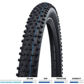 Schwalbe Rocket Ron Evo Super Ground TLE folding mountain bike tyre for XC and e-bike, showing tread pattern and sidewall details.
