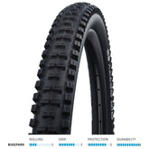 Schwalbe Big Betty Addix Performance downhill and enduro bikepark tyre with E-50 rating, rugged tread for mountain biking.