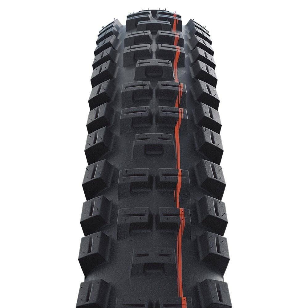 Schwalbe Big Betty Evo Super Trail folding TLE tyre for downhill and enduro riding, showcasing rugged tread and sidewall details.