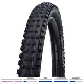 Schwalbe Magic Mary Super Downhill E-Bike ready folding tyre with ultra-soft rubber and TLE casing, designed for mountain biking.