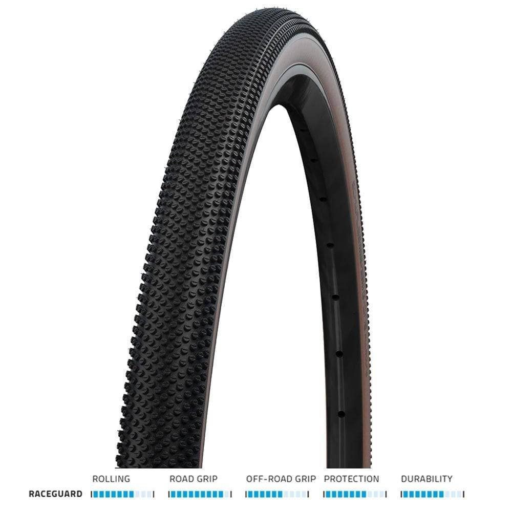 Schwalbe G-One Allround Addix RaceGuard gravel and e-bike folding tyre with tread pattern, suitable for up to 25kph riding.