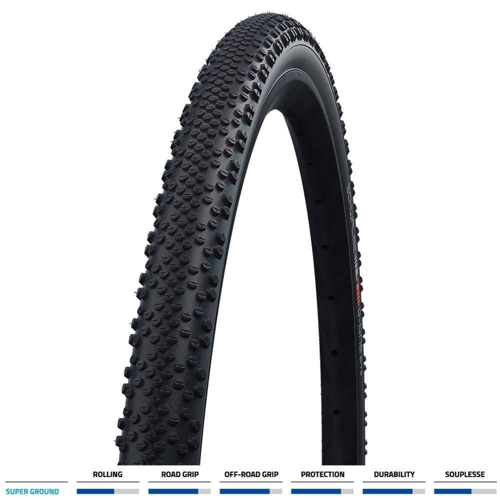 Schwalbe G-One Bite Evo tubeless-ready gravel and off-road folding tyre mounted on a bicycle wheel.