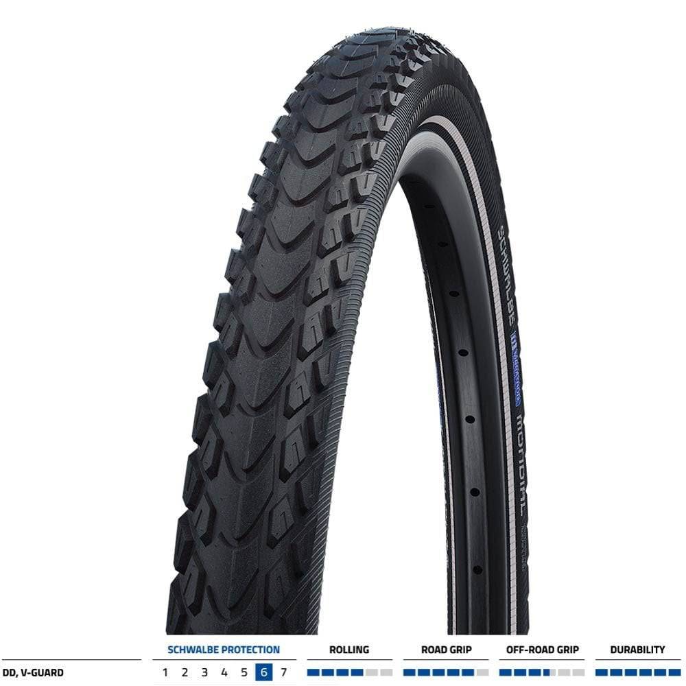 Schwalbe Marathon Mondial Evo touring e-bike tire with puncture resistance, suitable for e-bike ready touring bikes.