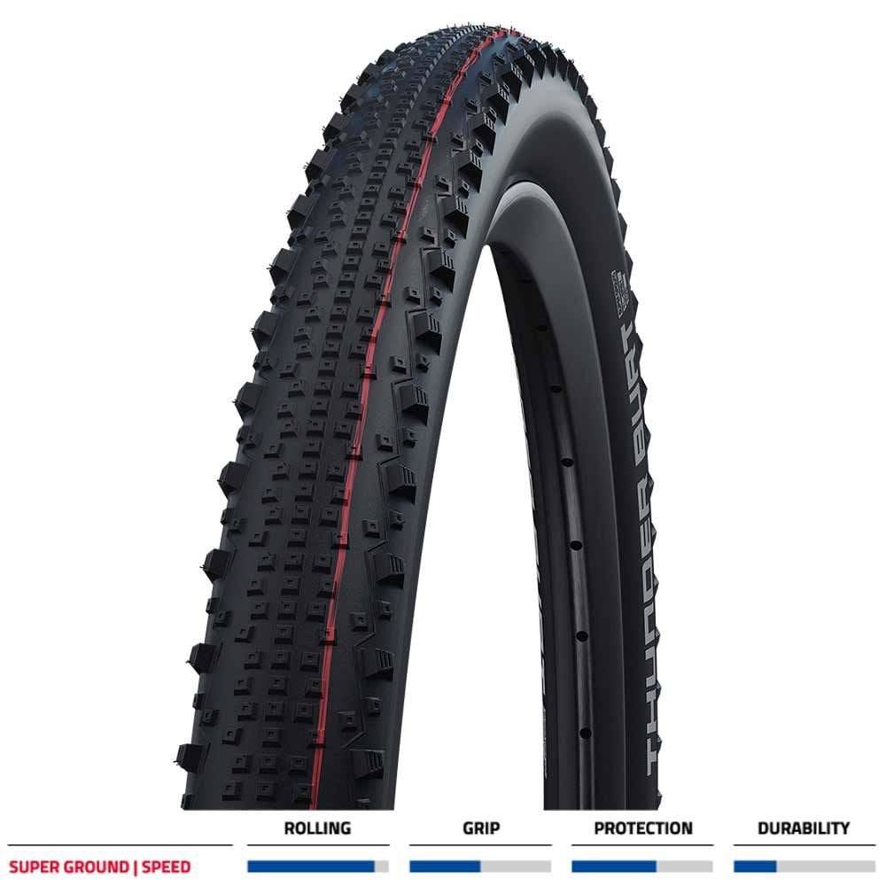 Schwalbe Thunder Burt Super Ground TLE folding tyre for e-bike, ideal for XC trails, showing tread pattern and sidewall details.