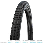 Schwalbe Marathon Plus Tour dualguard puncture-resistant touring bike tyre mounted on a bicycle wheel.