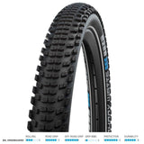 Schwalbe Johnny Watts 365 DD Greenguard tire with durable puncture protection, shown mounted on a bicycle wheel.