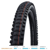 Schwalbe Big Betty Evo Super Gravity MTB tire with Addix Soft compound, folding TLE design, suitable for downhill and enduro bikes.