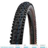 Schwalbe Nobby Nic Super Ground MTB tyre with tubeless E-Bike compatibility, showing tread pattern and sidewall details.