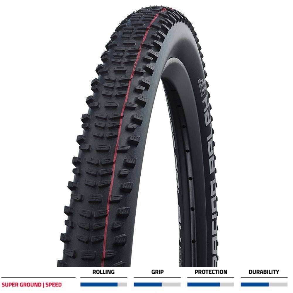 Schwalbe Racing Ralph Evo Super Ground MTB tire for E-bike, showing the knobby tread pattern and sidewall branding.