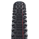 Schwalbe Racing Ralph Evo Super Ground MTB tire for e-bikes, showcasing its tread pattern and sidewall design on a mountain bike component