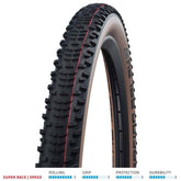 Schwalbe Racing Ralph folding tire for e-bikes, showing the tread pattern and sidewall branding for performance cycling.