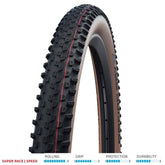 Schwalbe Racing Ray Evo Speedgrip TLE front tyre for e-bike, showing tread pattern and sidewall details.