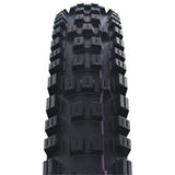 Schwalbe Eddy Current Evo Supertrail Ultra Soft front E-MTB tyre mounted on a mountain bike, designed for all-mountain and enduro riding.