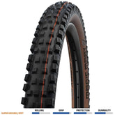 Schwalbe Magic Mary Addix Super Trail soft folding tubeless mountain bike tyre with tread pattern for trail riding.