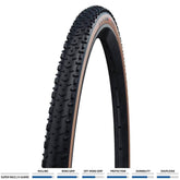 Schwalbe X-One R Evo V-Guard tubeless ready folding cyclocross tyre for e-bikes, showing knobby tread and sidewall branding.