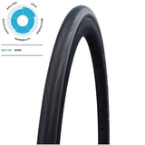 Schwalbe Lugano II road tyre with K-Guard puncture protection and silica compound for enhanced durability.