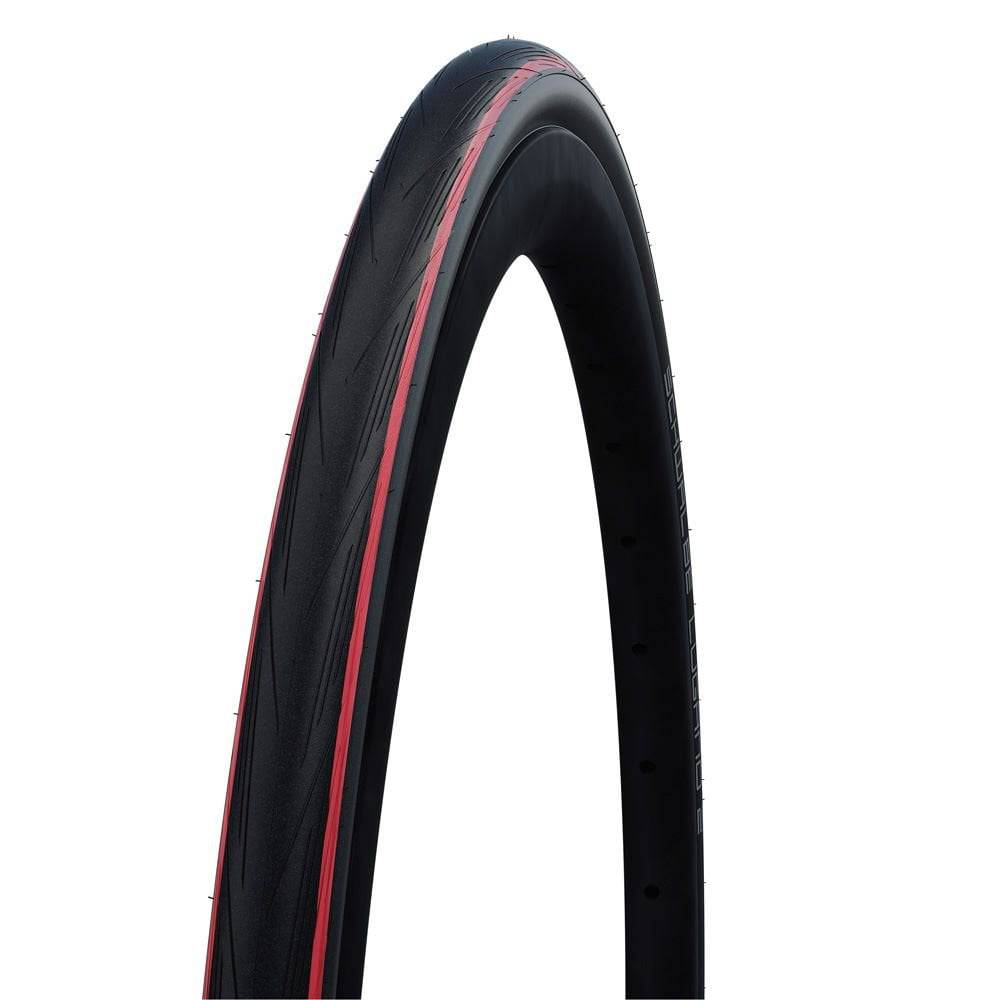 Schwalbe Lugano II folding tire with K-Guard puncture protection for road bikes, shown mounted on wheel.