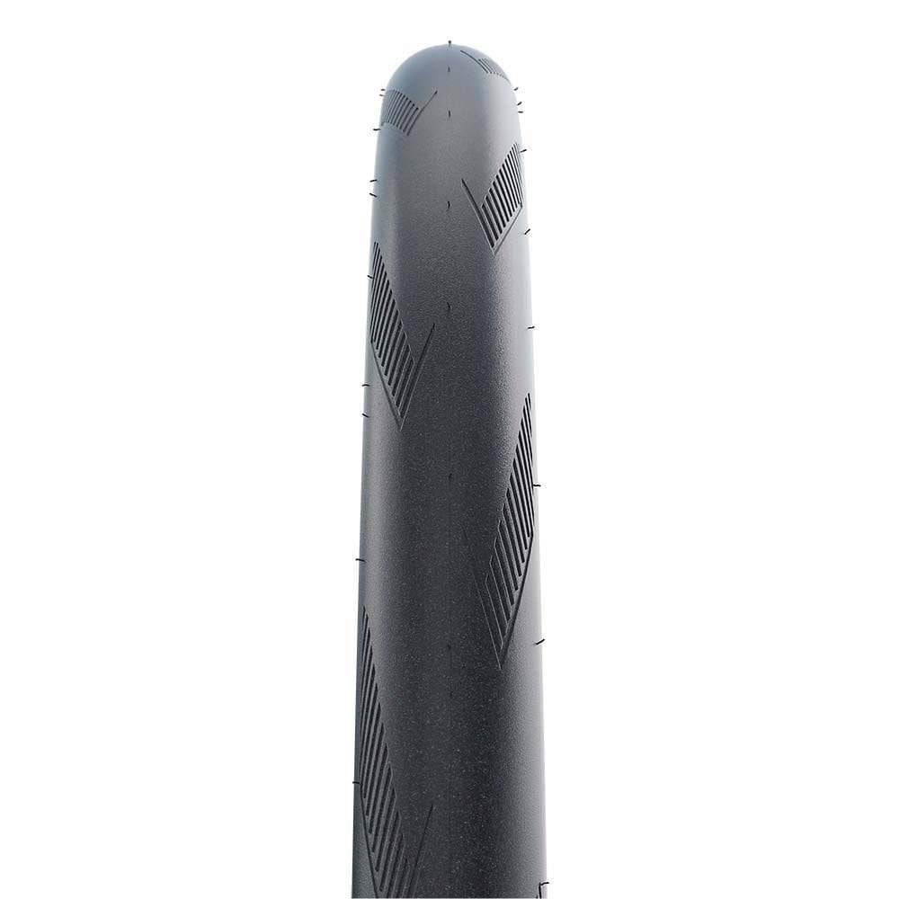 Schwalbe Pro One Evo folding road tire with V-Guard protection, showcasing the sleek tread and sidewall design.