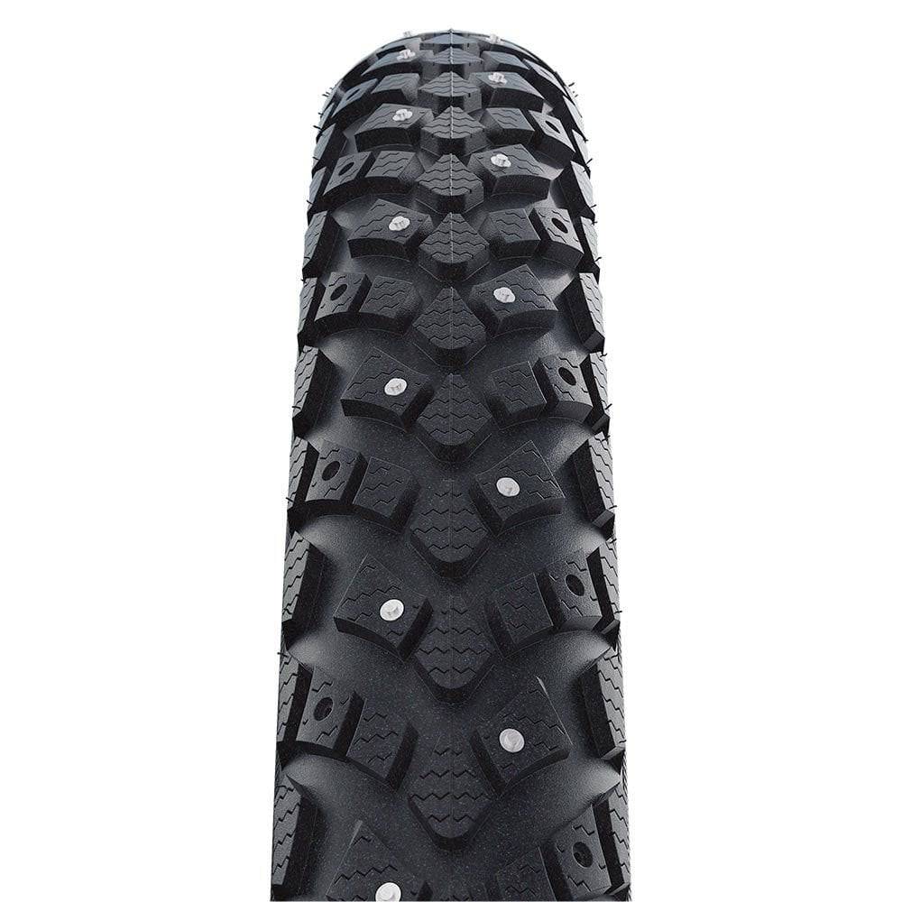 Schwalbe Winter K-Guard tyre with 120 spikes and double defence puncture protection for bike winter riding.