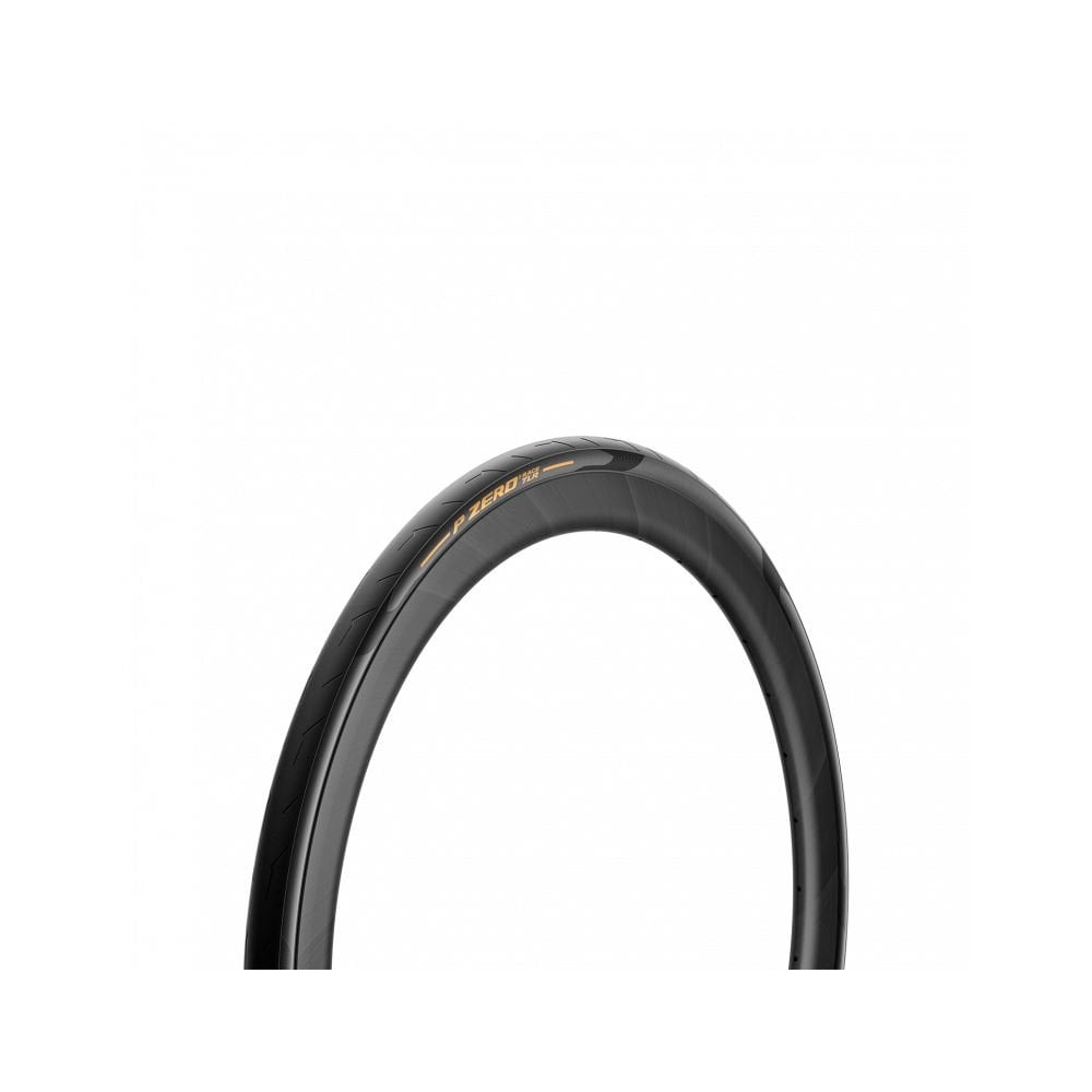 Pirelli P Zero Race TLR road tyre showing tread pattern and sidewall with branding, designed for high performance cycling.