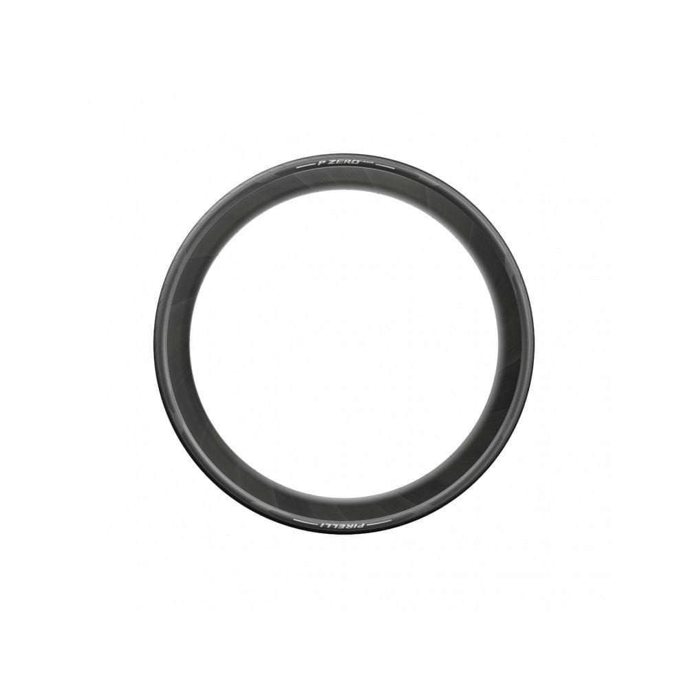 Pirelli P Zero Race high-performance road cycling racing tyre, close-up of black tyre with tread pattern and branding.