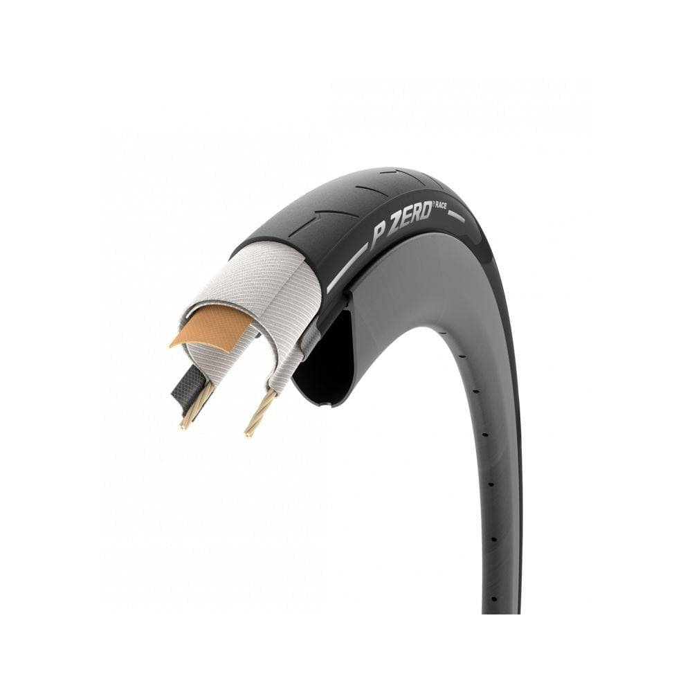 Pirelli P Zero Race high-performance road cycling racing tyre with sleek tread design and branding visible.